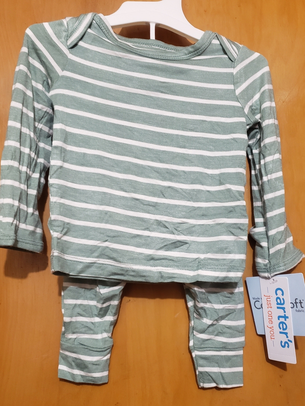 Carter's Sage Green and White Striped Long-Sleeve Pajama Set